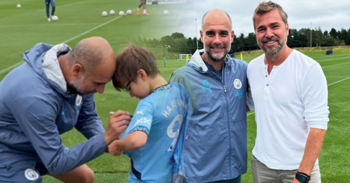 Engin Altan Düzyatan ile oğlu Emir Aras, Manchester City antrenmanında